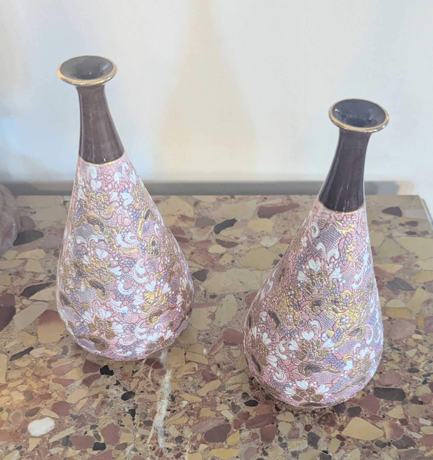 Pair Late 19th Century Doulton & Slaters Patent Hand Painted Vases  0384 photo vintage