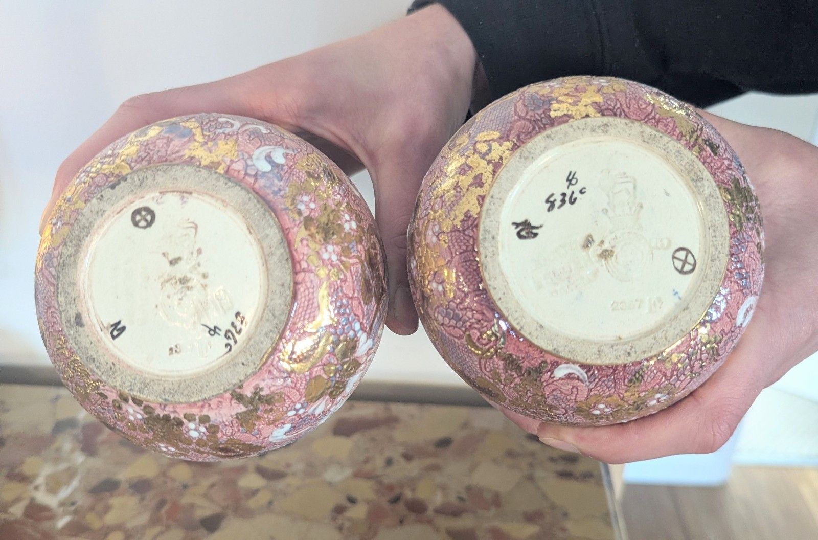 716.0 Pair Late 19th Century Doulton & Slaters Patent Hand Painted Vases  0384 photo