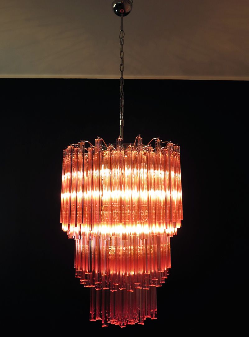 Huge Murano Chandelier Pink Triedri – 184 Prism   Mariangela Model photo for sale