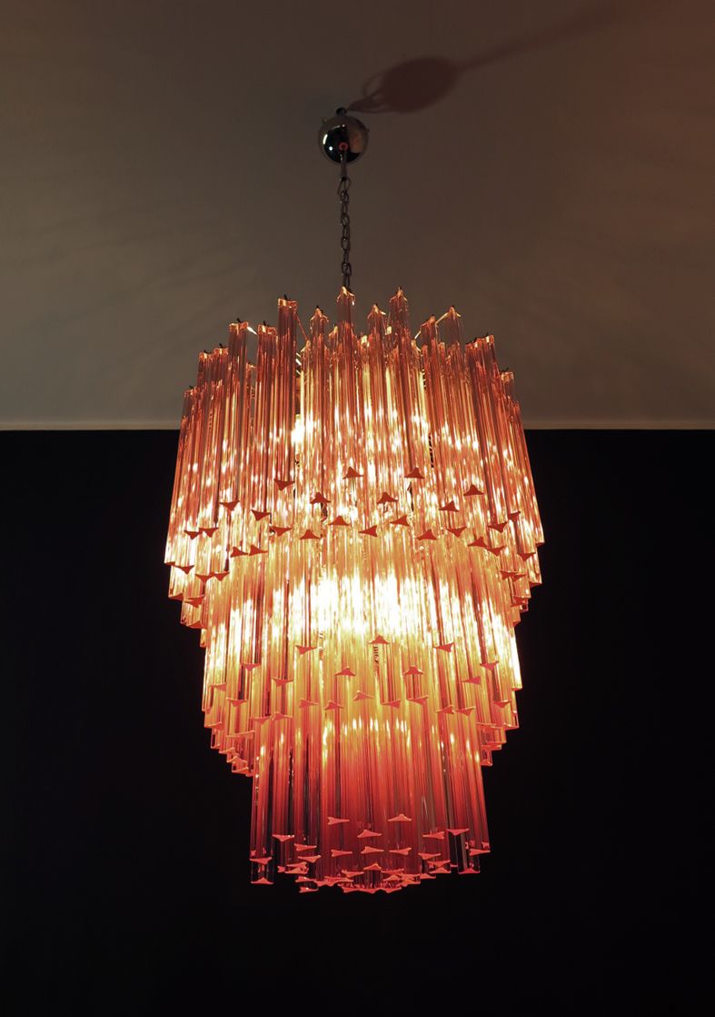 Huge Murano Chandelier Pink Triedri – 184 Prism   Mariangela Model photo vinterior