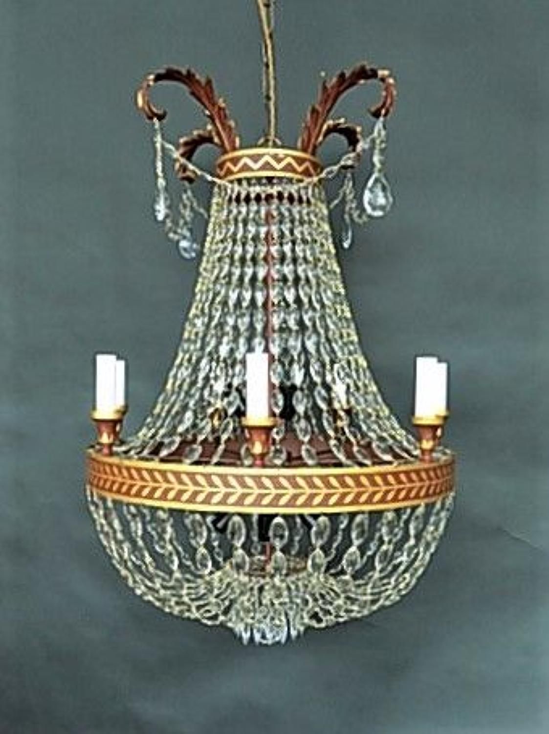 Metal & Crystal Tole Chandelier