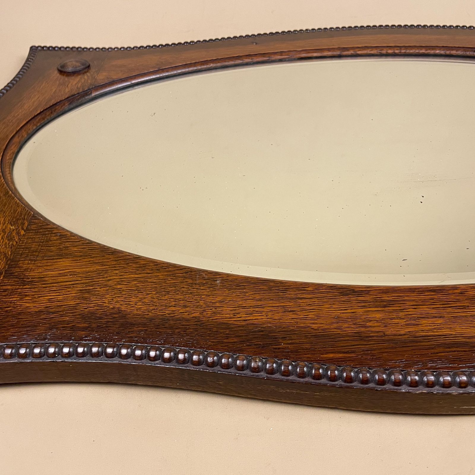 Antique Oak Wall Mirror, Oval Bevelled Glass, Edwardian Beaded Frame, Large Horizontal Overmantle, English Country House Decor photo Home Decor