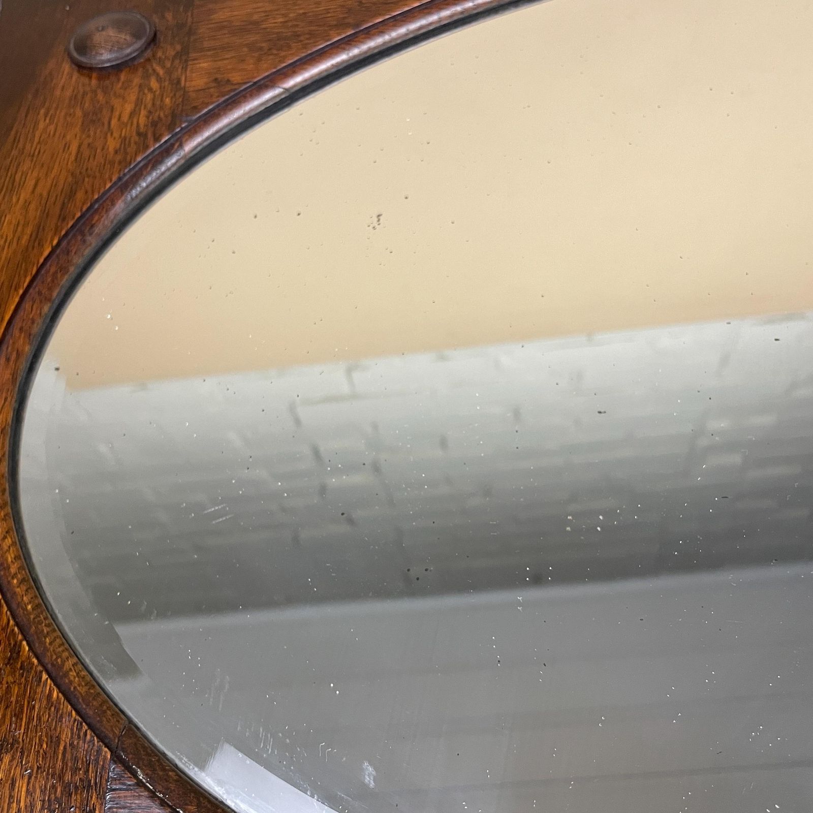 Antique Oak Wall Mirror, Oval Bevelled Glass, Edwardian Beaded Frame, Large Horizontal Overmantle, English Country House Decor photo vinterior
