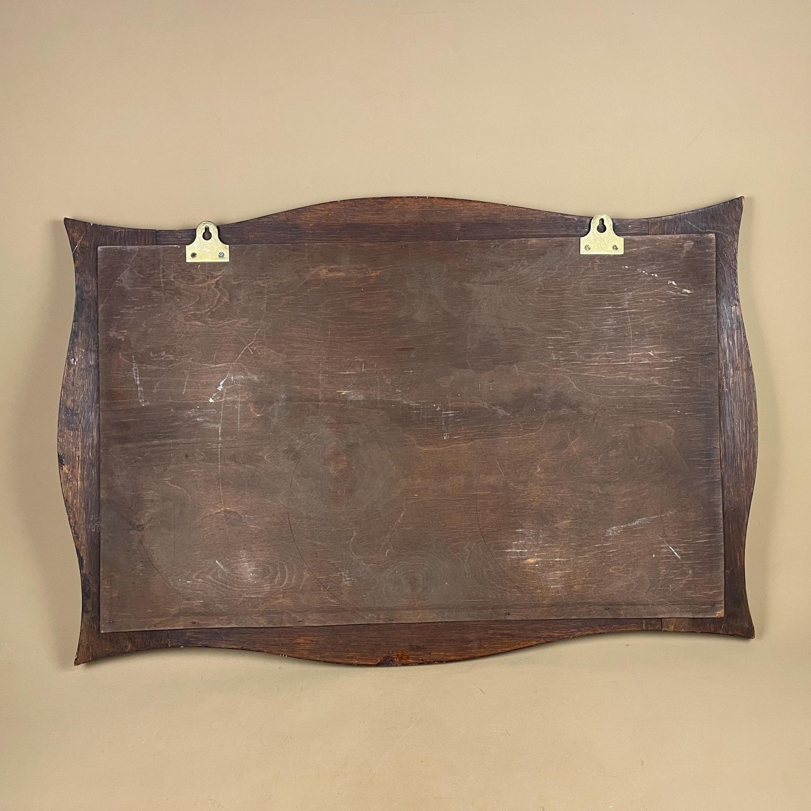 photo vinterior Antique Oak Wall Mirror, Oval Bevelled Glass, Edwardian Beaded Frame, Large Horizontal Overmantle, English Country House Decor