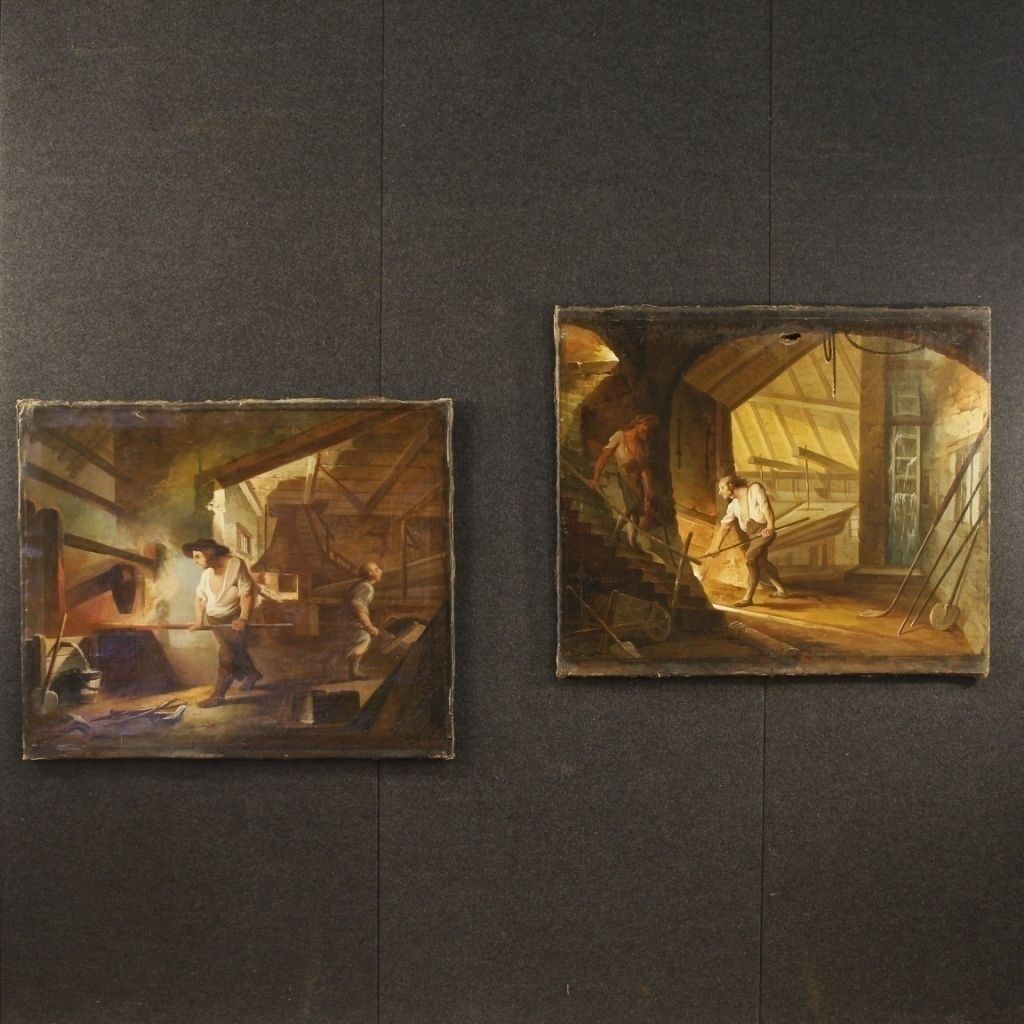 Antique French Interior Scene Painting photo for sale