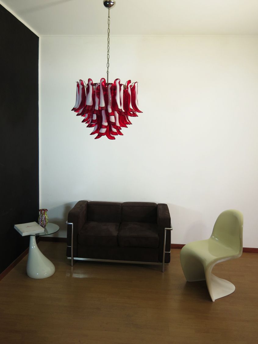 photo furniture Italian Vintage Murano Chandelier   Mazzega   53 Red Lattimo Glass Petals