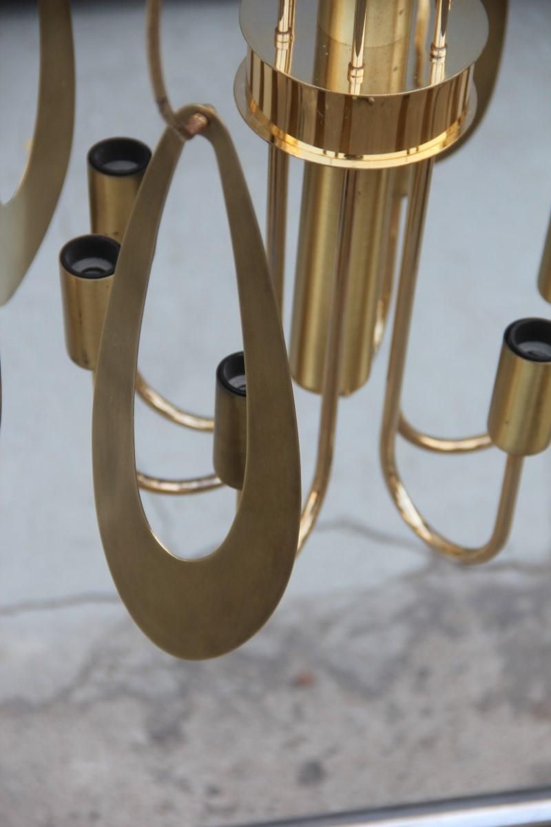 Brass Chandelier Round Brass Gold Italian Design Sculptural Minimal, 1970 photo Lighting