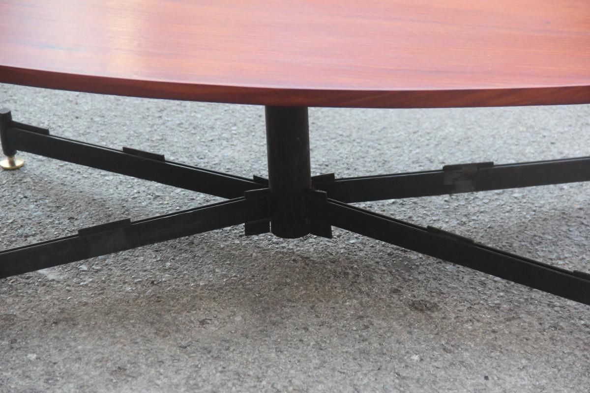 Oval Table Coffee Iron Wood Top Brass Feet Mid Century Modern 1950 Mahogany photo furniture