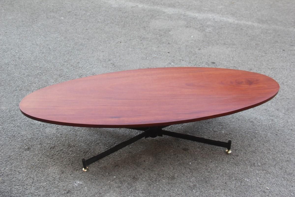 Furniture Oval Table Coffee Iron Wood Top Brass Feet Mid Century Modern 1950 Mahogany photo