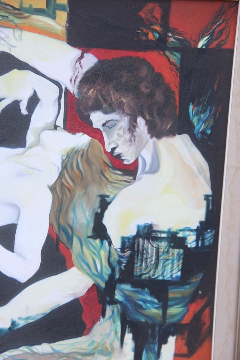 Great Oil On Canvas Sicilian Artist Salvatore Mulè Nude Characters, 1972 photo furniture
