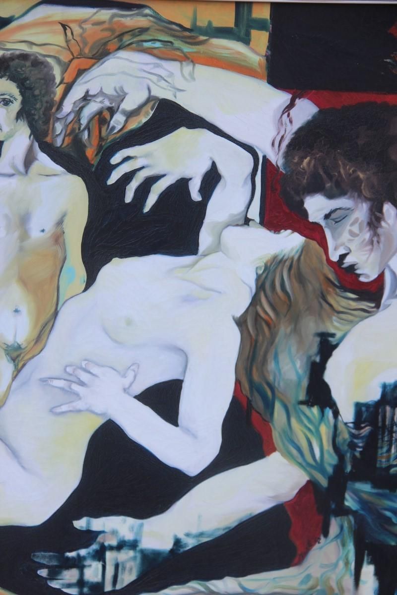 Great Oil On Canvas Sicilian Artist Salvatore Mulè Nude Characters, 1972 photo for sale