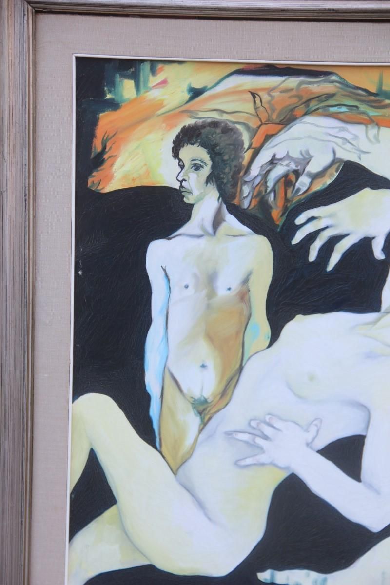 Great Oil On Canvas Sicilian Artist Salvatore Mulè Nude Characters, 1972 photo Art
