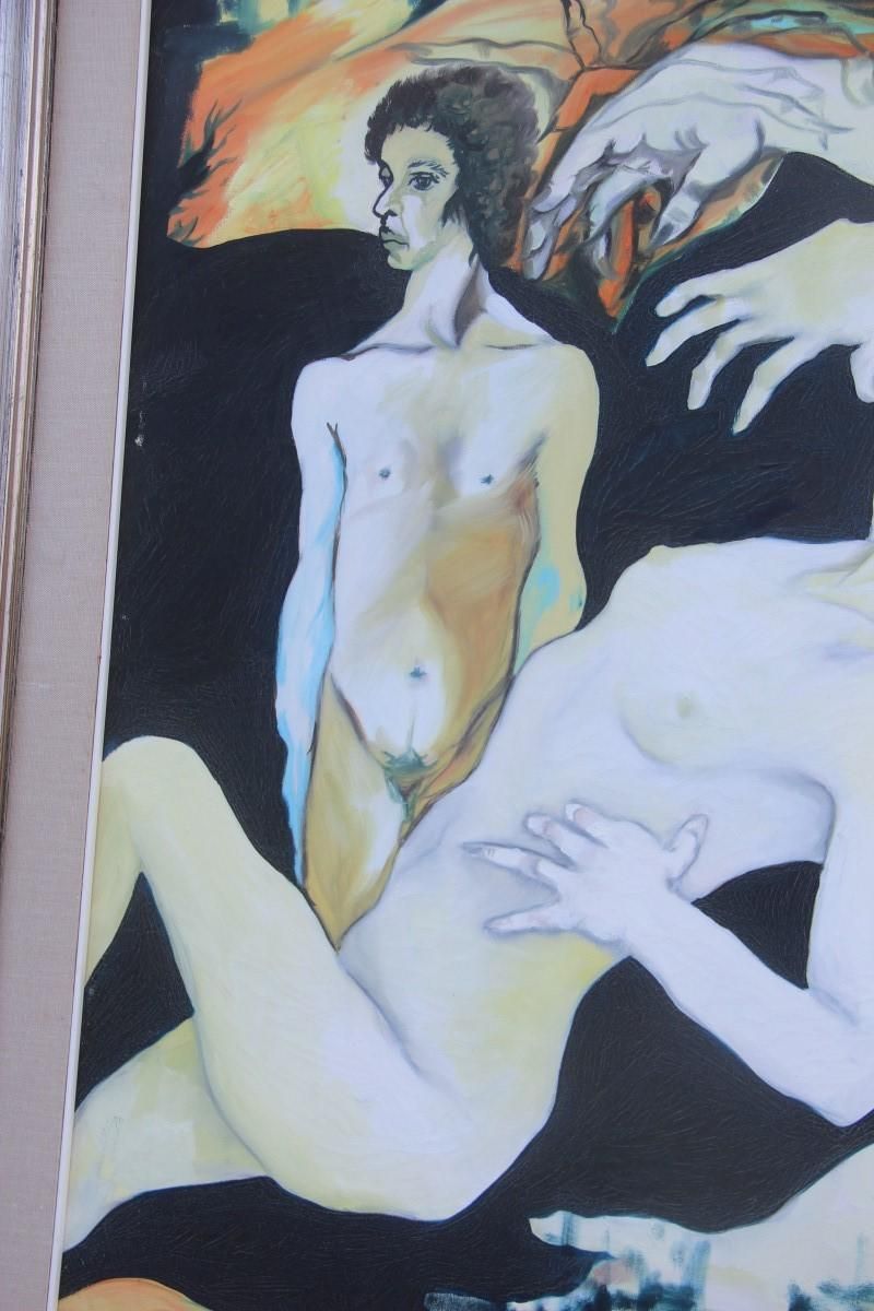 Art Great Oil On Canvas Sicilian Artist Salvatore Mulè Nude Characters, 1972 photo