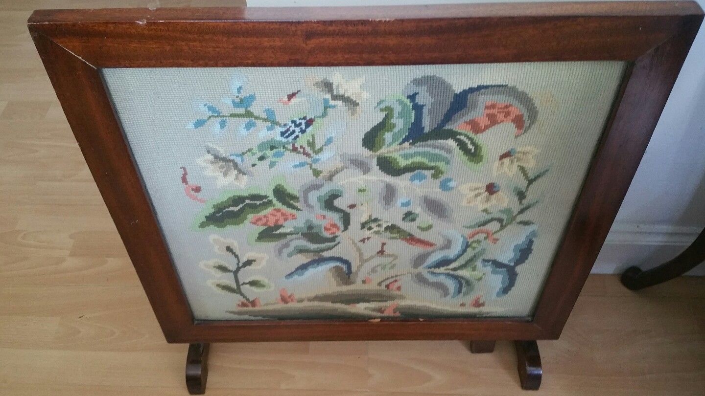 Vintage Wood Folding Table With Glass Top Covering Tapestry photo for sale