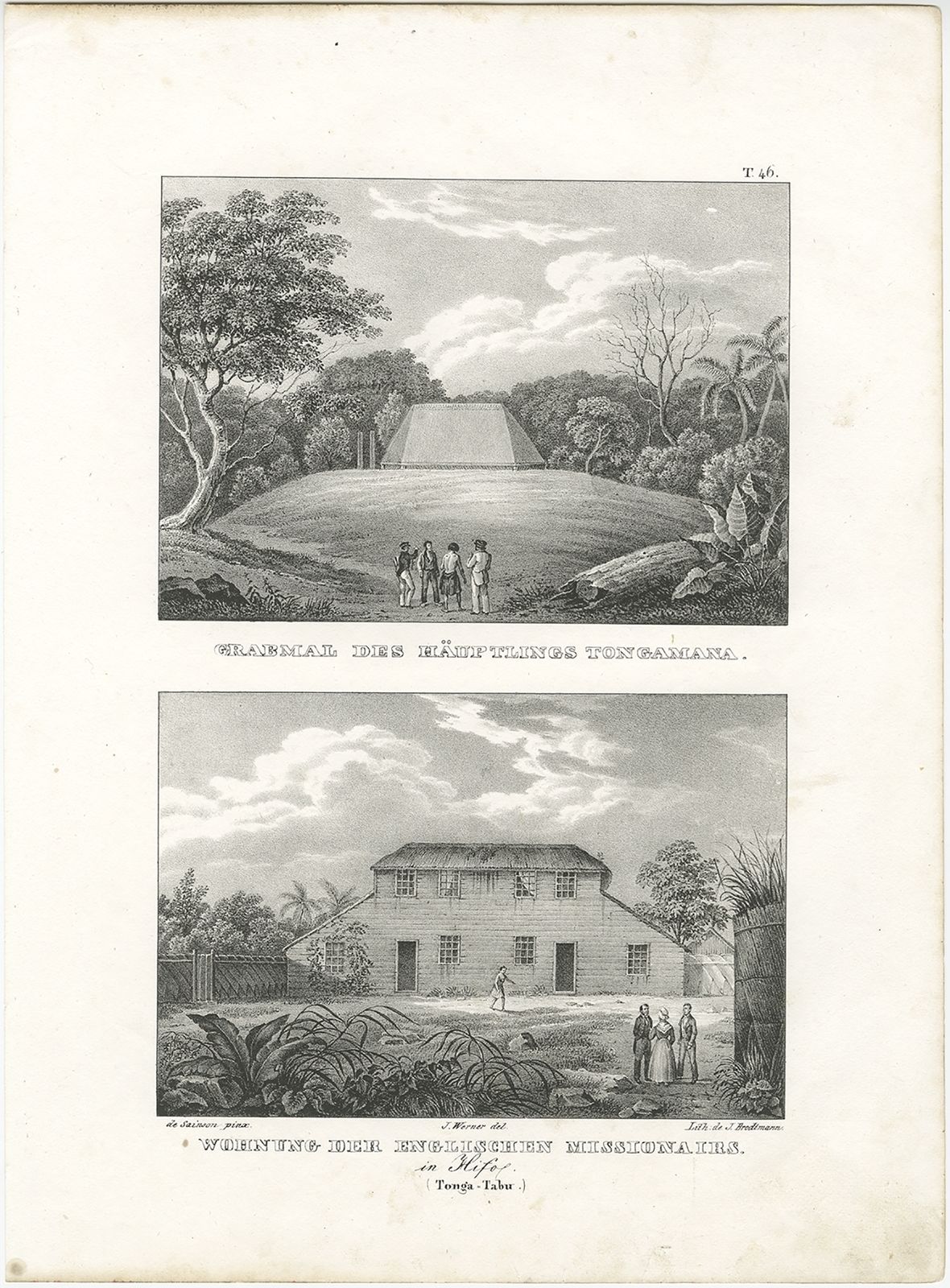 Antique Print Of The Tomb Of Tongamana By Brodtmann (C.1836)
