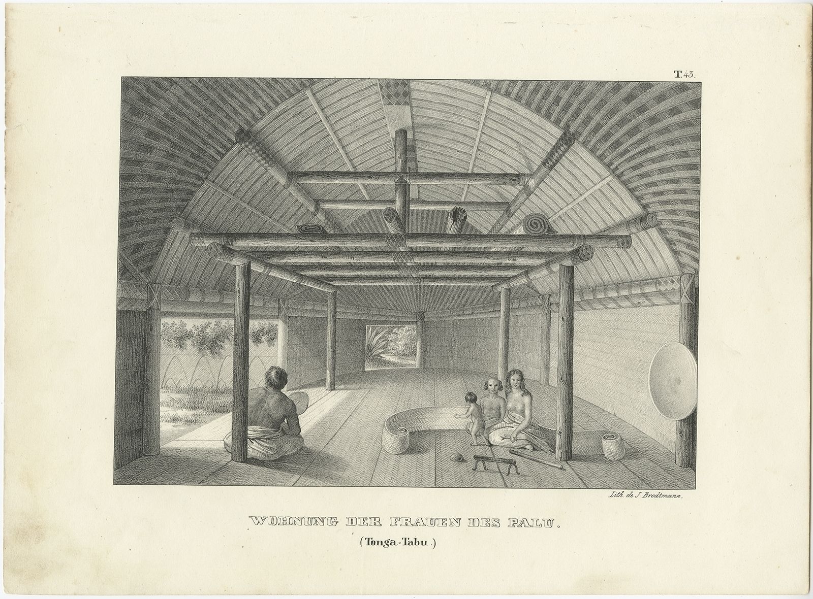 Antique Print Of The Women Of Tonga Tabu By Brodtmann (C.1836)