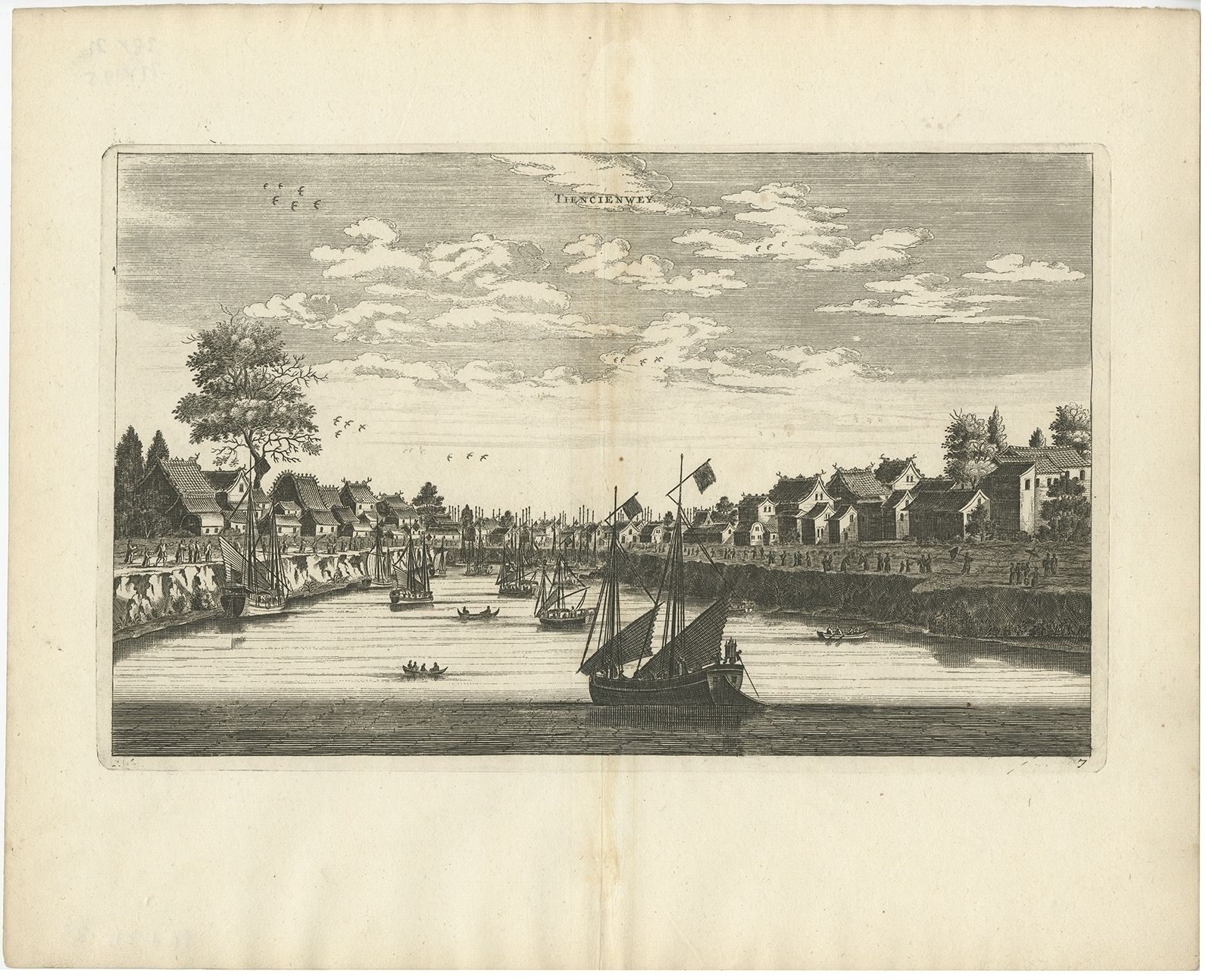 Antique Print Of The City Of Tiencienwey By Nieuhof (1668)