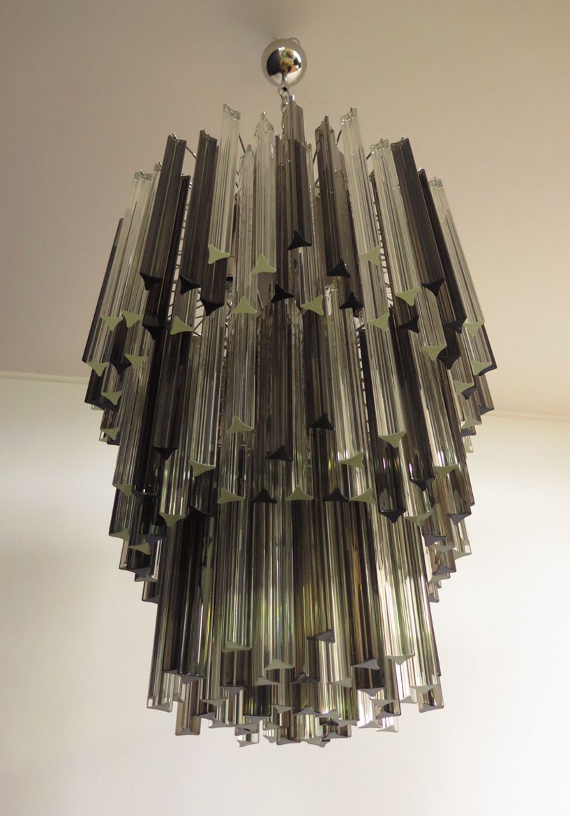 Huge Murano Chandelier Trasaparent And Smoked Triedri – 184 Prism – Mariangela Model