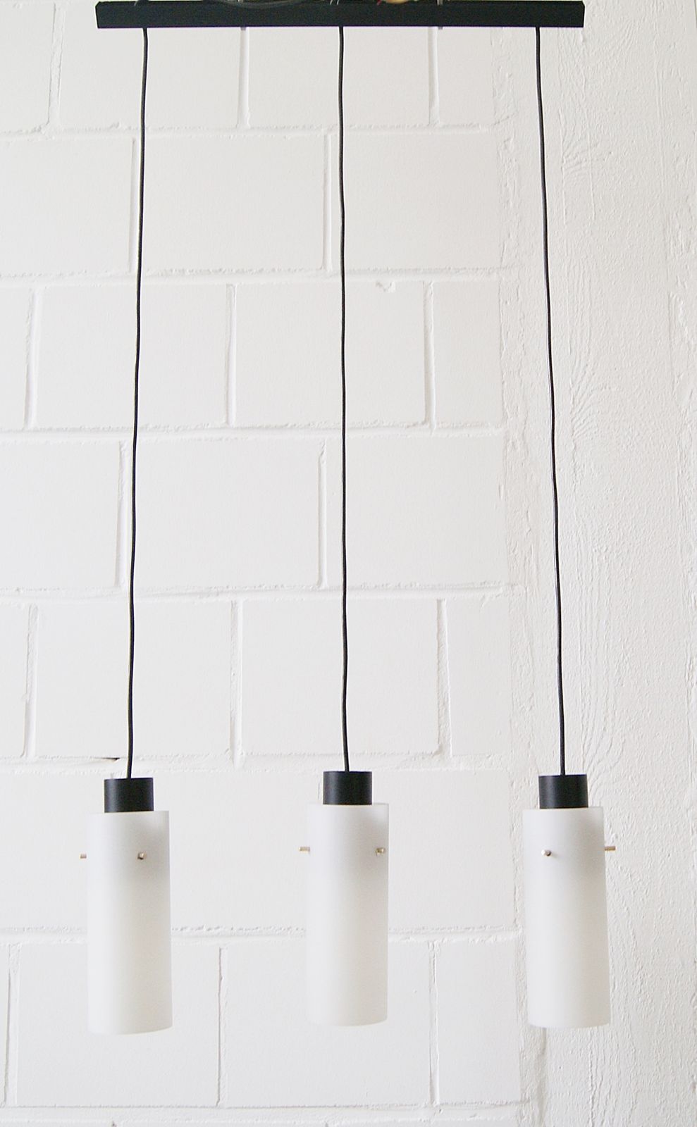 Three Arm Pendant Lamp Made Of Opaline Glass And Metal, Cascade Lamp, Minimalist Lighting photo vintage