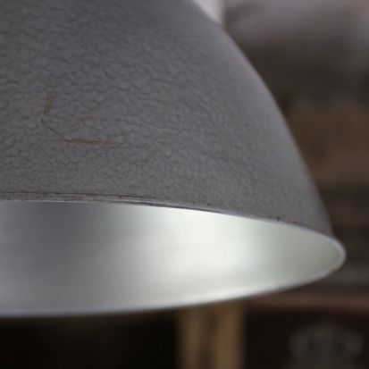 Vintage Chrome Enamel Industrial Pendant Light With Original Lamp Holder photo furniture