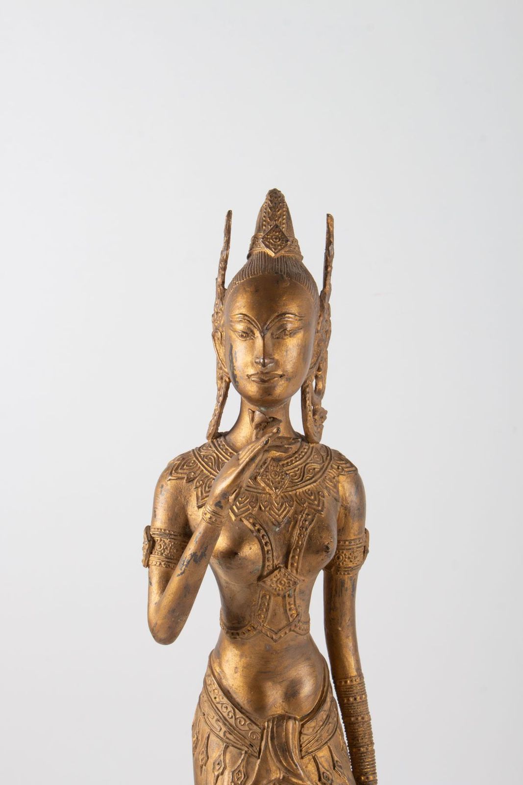 Indonesian Goddess In Gilded Metal Holding A Lotus Flower, 1920 1940 photo furniture