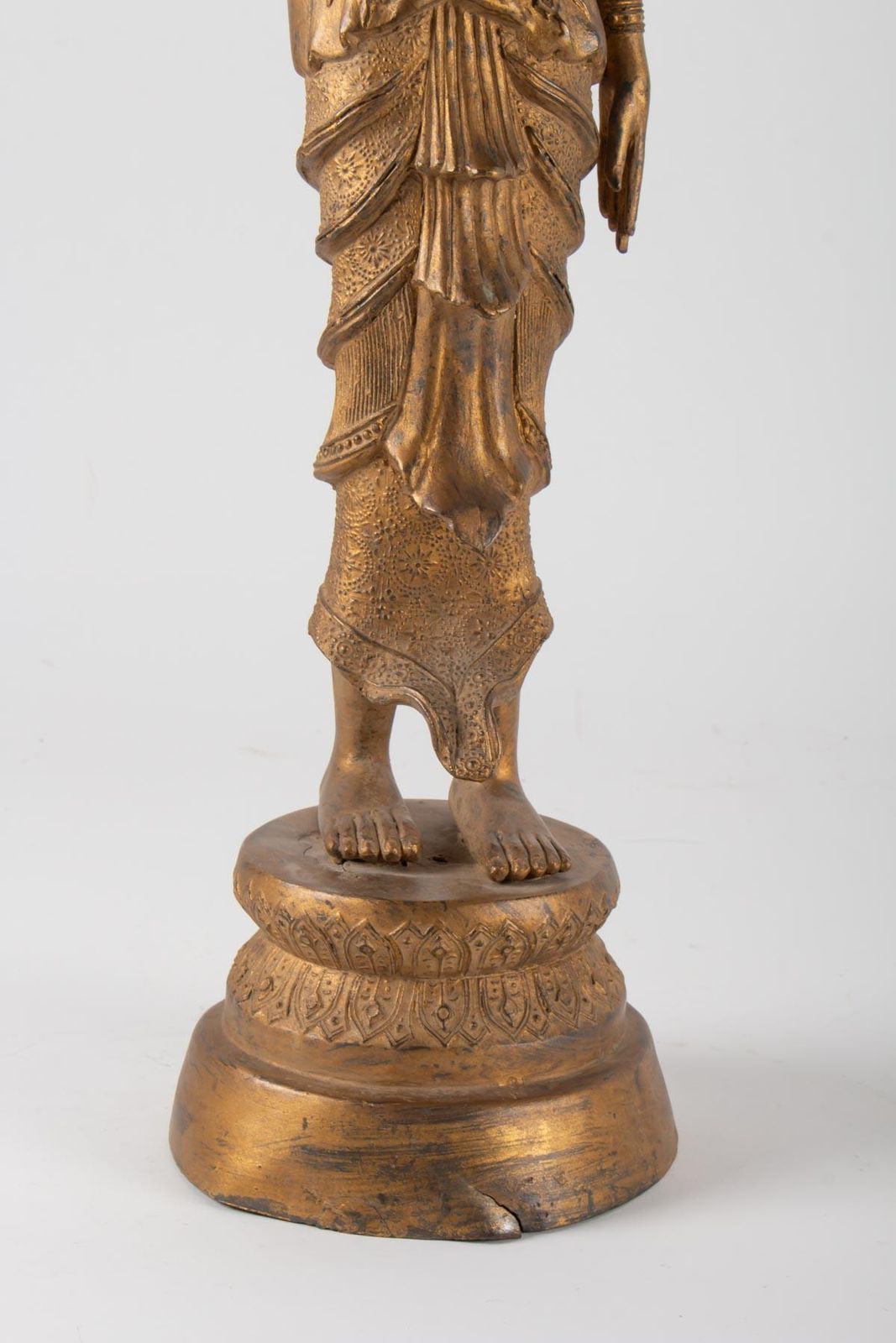 Indonesian Goddess In Gilded Metal Holding A Lotus Flower, 1920 1940 photo Art