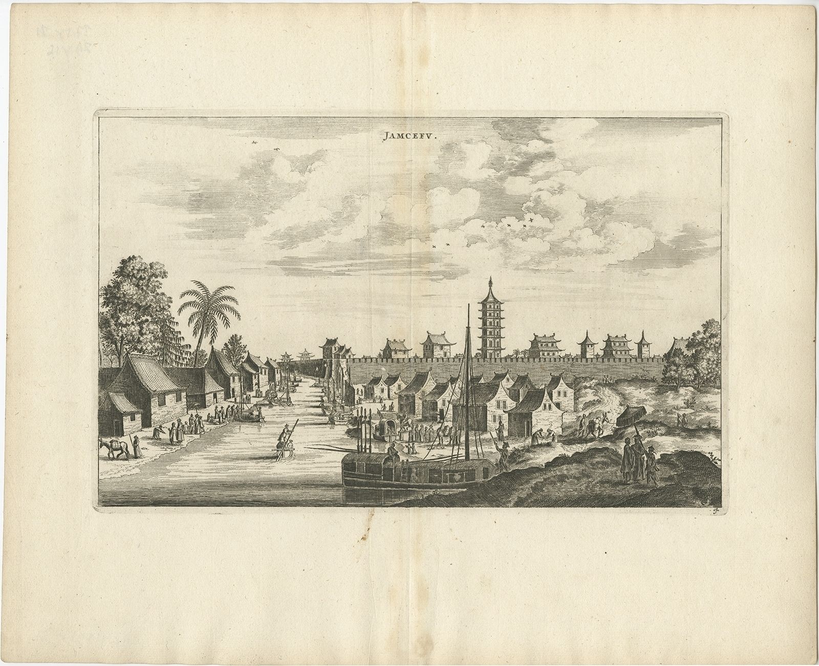 Antique Print Of The City Of Yangzhou By Nieuhof (1668)