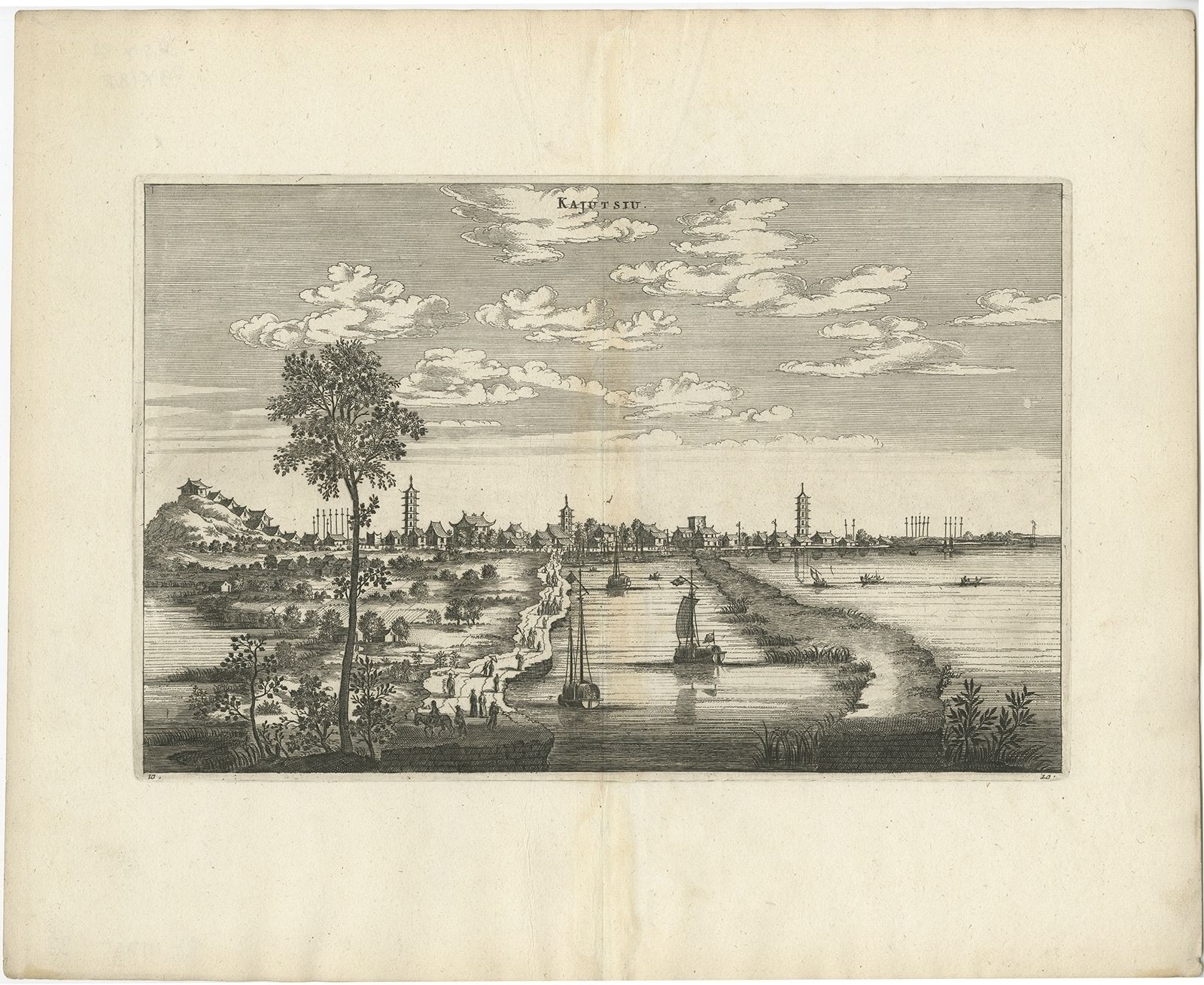 Antique Print Of The City Of Kajutsiu By Nieuhof (1668)