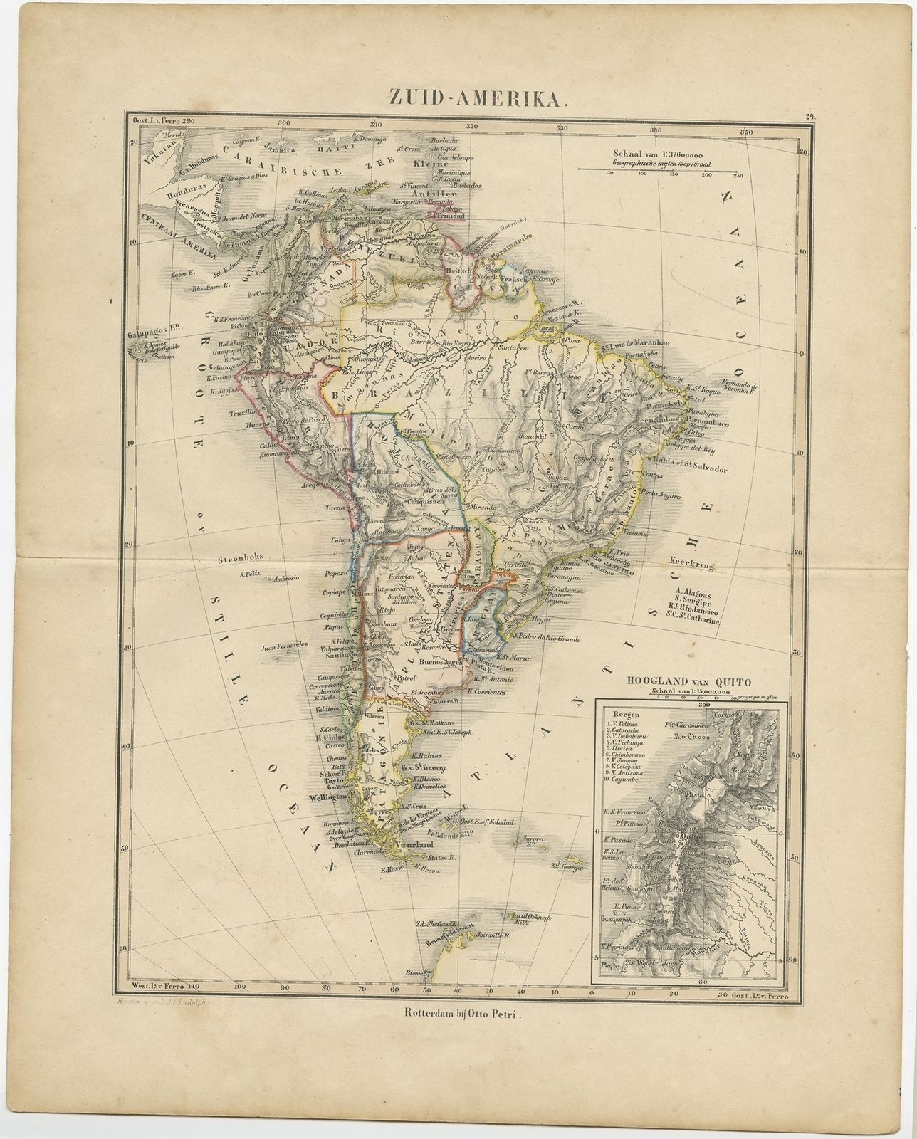 Antique Map Of South America By Petri (C.1873)