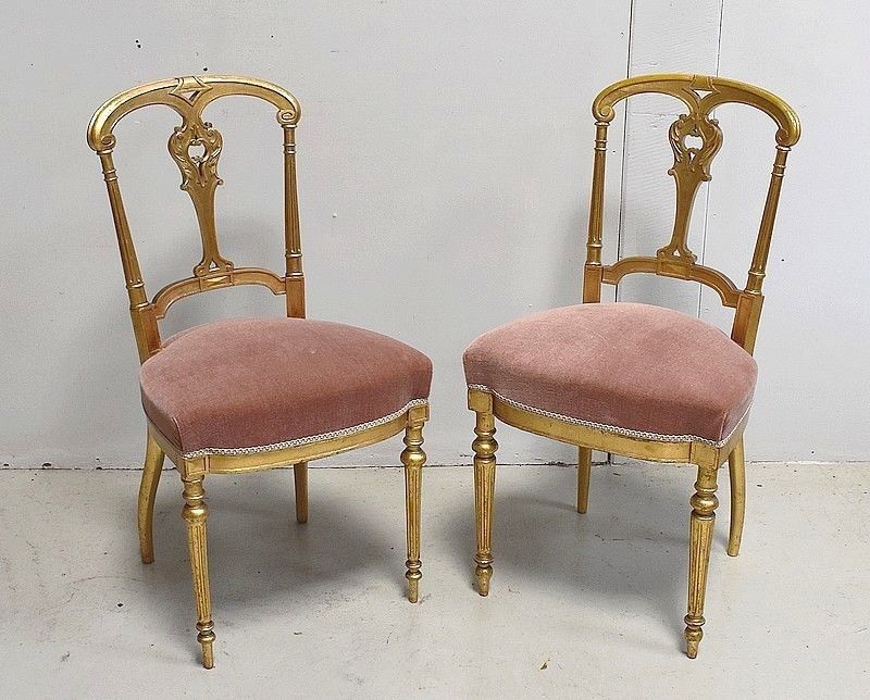 Pair Of Golden Wood Chairs Napoleon III, 2nd Part Of The 19th