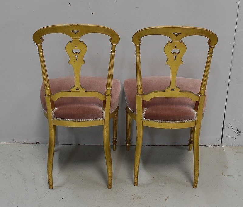 Pair Of Golden Wood Chairs Napoleon III, 2nd Part Of The 19th photo vintage
