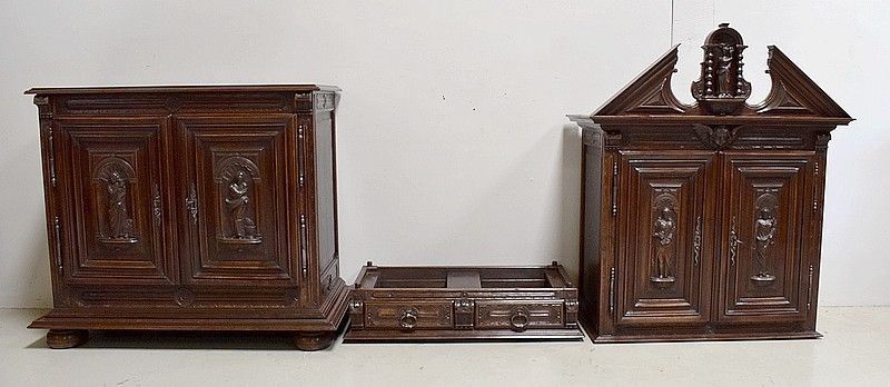 Gothic Sideboard Two Corps Gothic Solid Walnut, Nineteenth photo vinterior