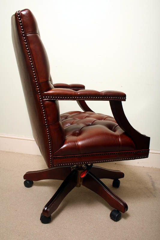 Bespoke English Hand Made Gainsborough Leather Desk Chair Chestnut photo vinterior