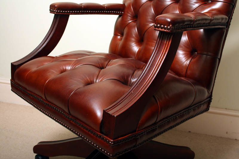 Bespoke English Hand Made Gainsborough Leather Desk Chair Chestnut photo buy