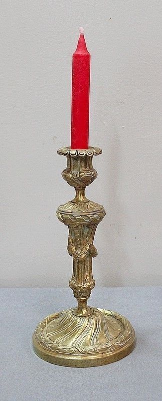 Pair Of Golden Bronze Flambeaux, Louis XVI Style , Nineteenth photo furniture