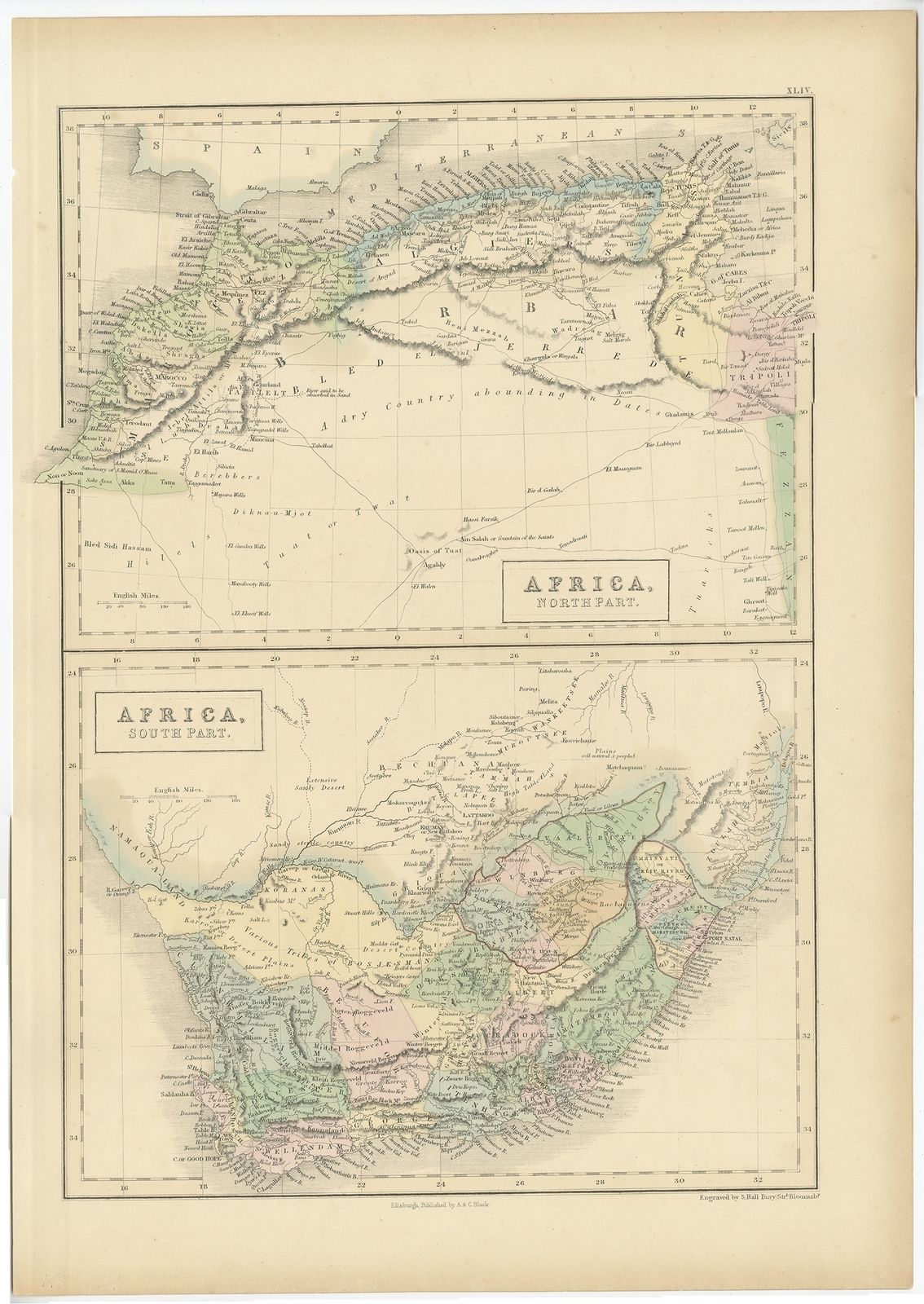 Antique Map Of North Africa And South Africa By Black (1854)