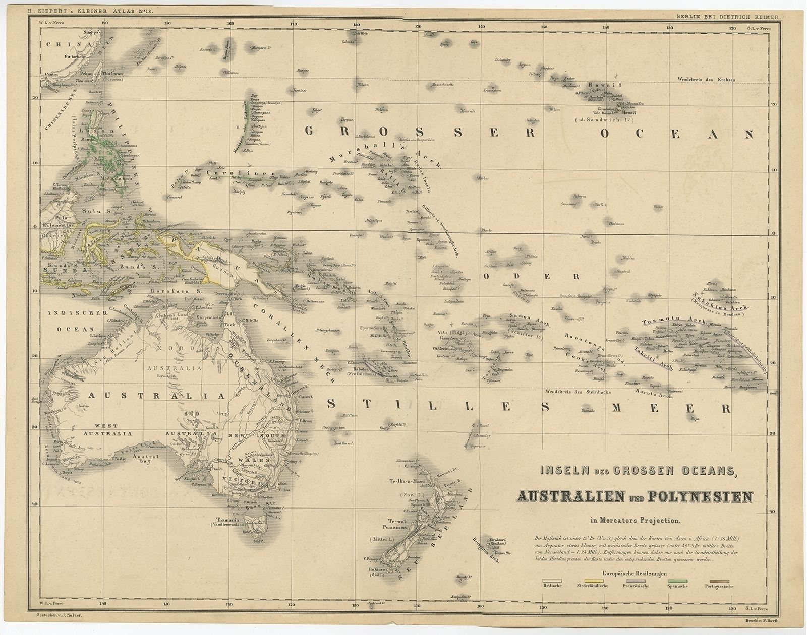 Antique Map Of Australia And Polynesia By Kiepert (C.1870)