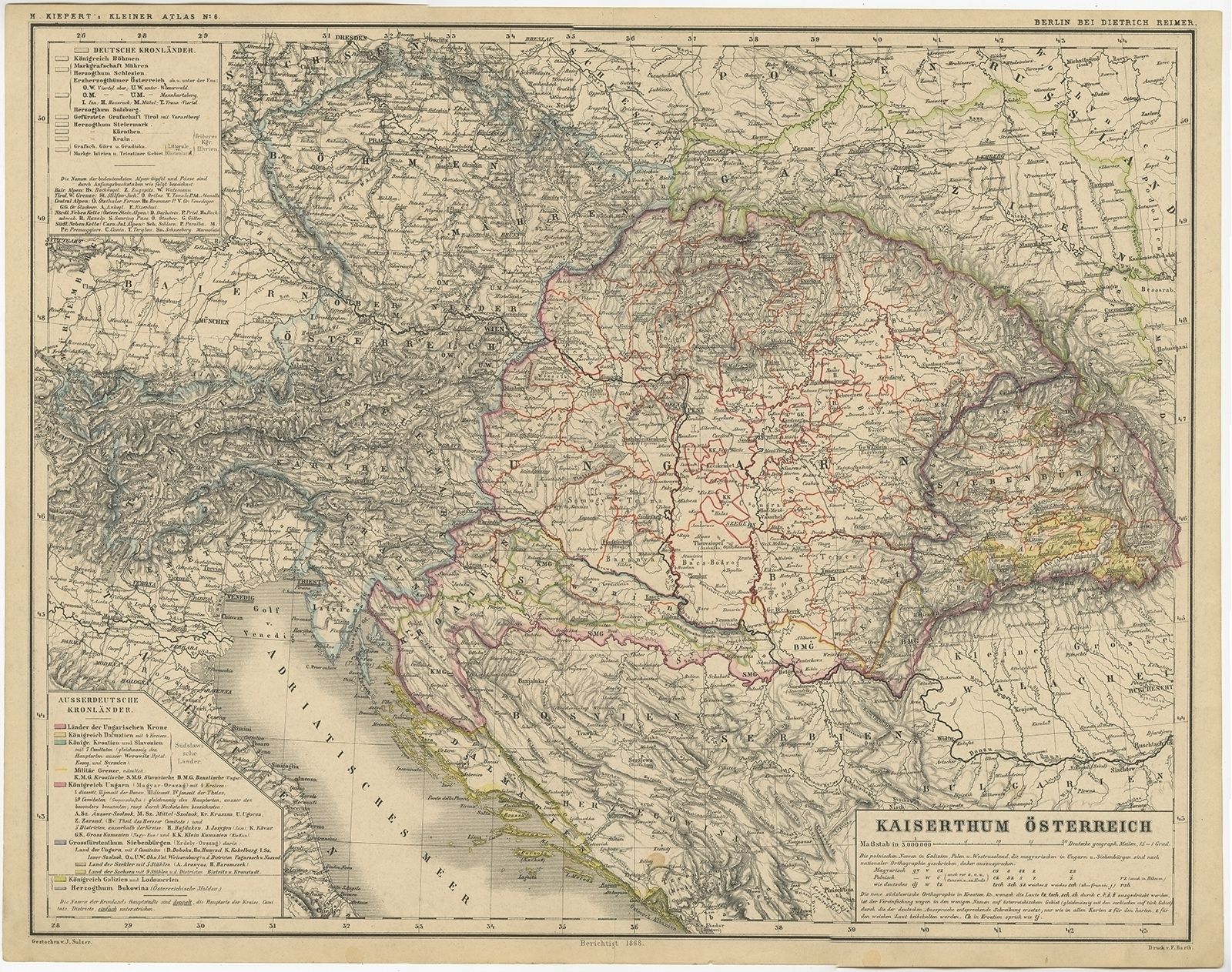 Antique Map Of The Austrian Empire By Kiepert (C.1870)
