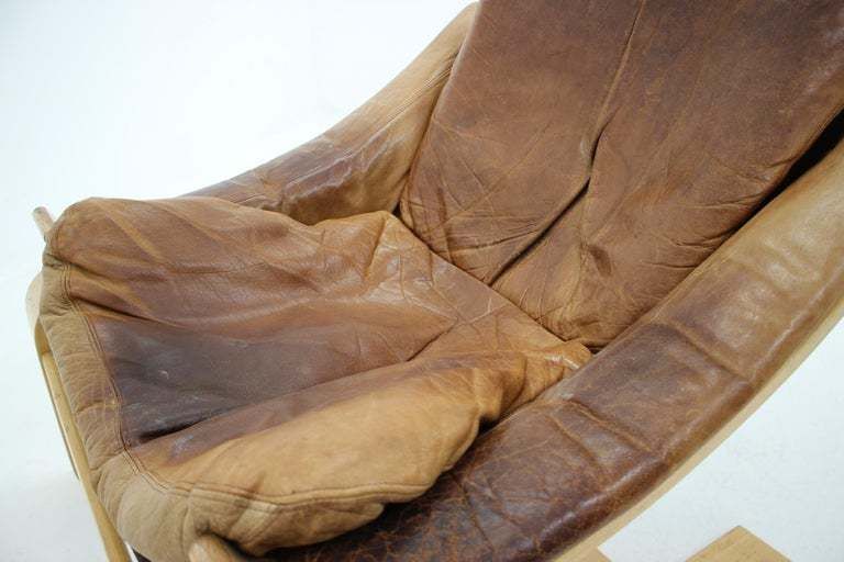 Kroken Leather Lounge Chair And Stool By Ake Fribytter For Nelo, Sweden, 1970s. photo for sale