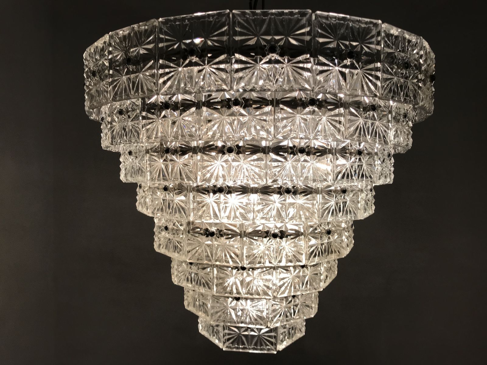 Large Midcentury Crystal Chandelier 18 Lights photo for sale