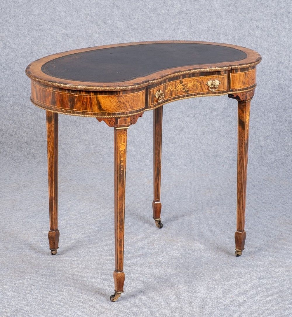 Fine Rosewood & Inlaid Kidney Shaped Writing Table photo vinterior