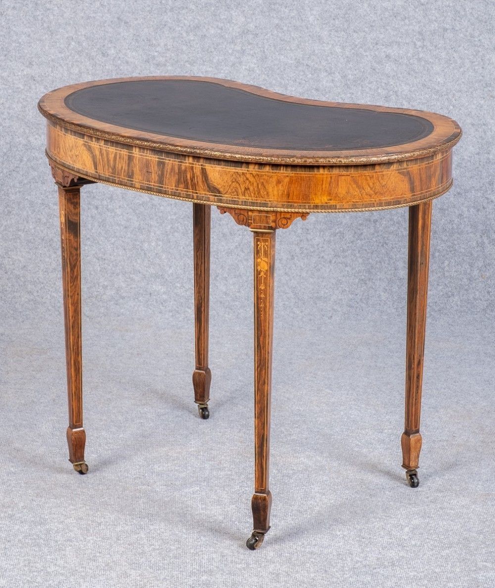 photo furniture Fine Rosewood & Inlaid Kidney Shaped Writing Table