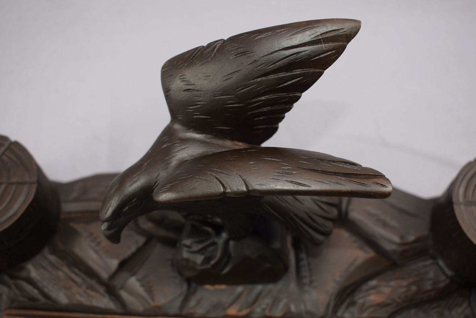 335.0 Black Forest Hand Carved Wood Eagle Double Inkwell Ink Stand photo