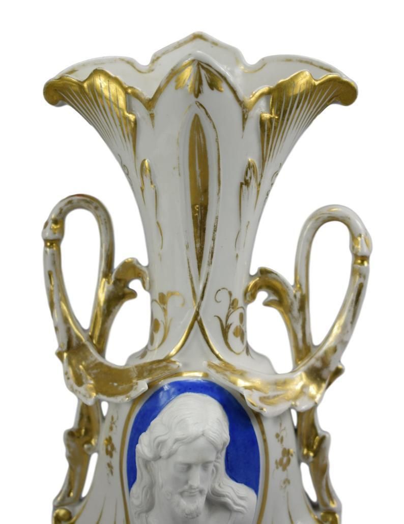 Porcelain Of Paris Gold Religious Vase With Jesus Christ Holy Face photo Home Decor