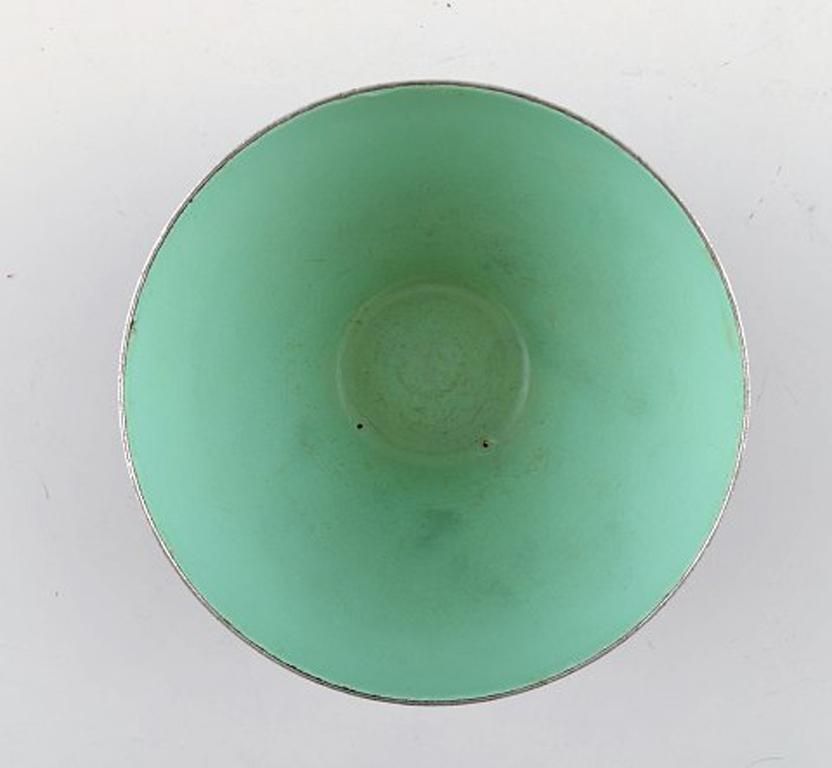 Set Of Six Krenit Bowls By Herbert Krenchel, Black Metal And Mint Green Enamel photo for sale