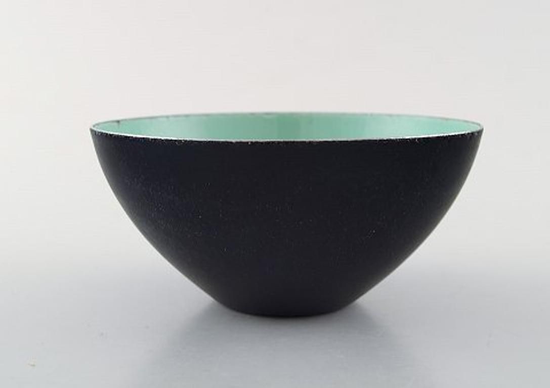 Set Of Six Krenit Bowls By Herbert Krenchel, Black Metal And Mint Green Enamel photo Home Decor