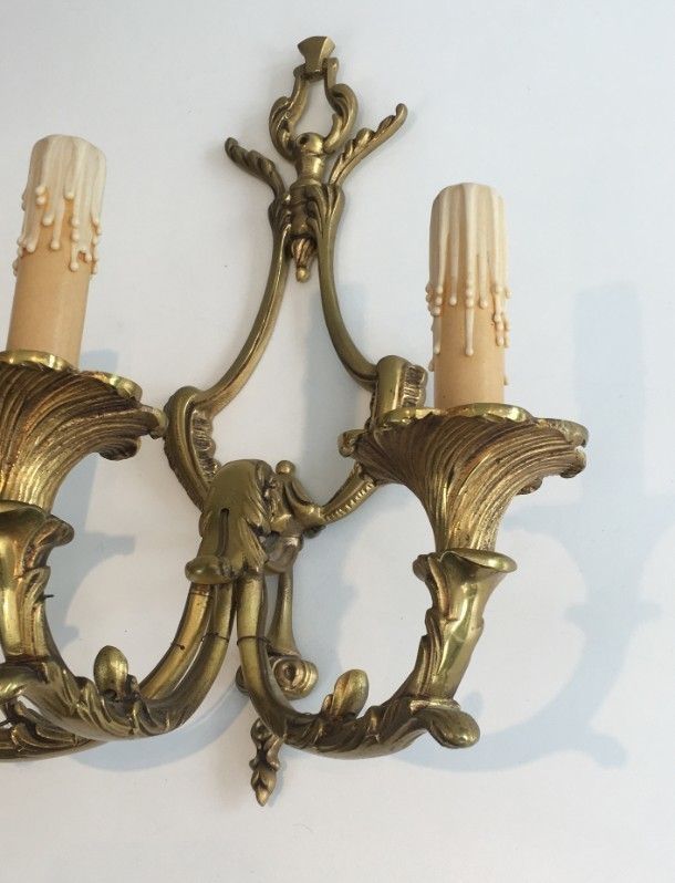 Pair Of Large Louis The 15th Style 3 Lights Bronze Sconces. French. Circa 1960 photo buy