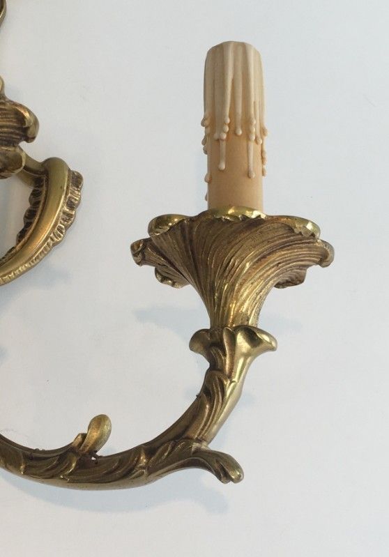 Pair Of Large Louis The 15th Style 3 Lights Bronze Sconces. French. Circa 1960 photo vintage