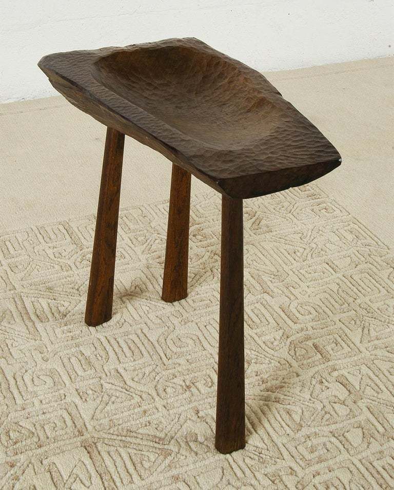 19c Folk Art Primitive Country Swedish Adze Carved Rosewood Tripod Table Bowl photo Home Decor
