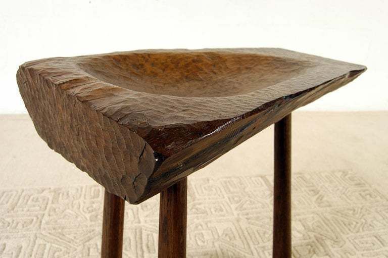 19c Folk Art Primitive Country Swedish Adze Carved Rosewood Tripod Table Bowl photo 1400.0